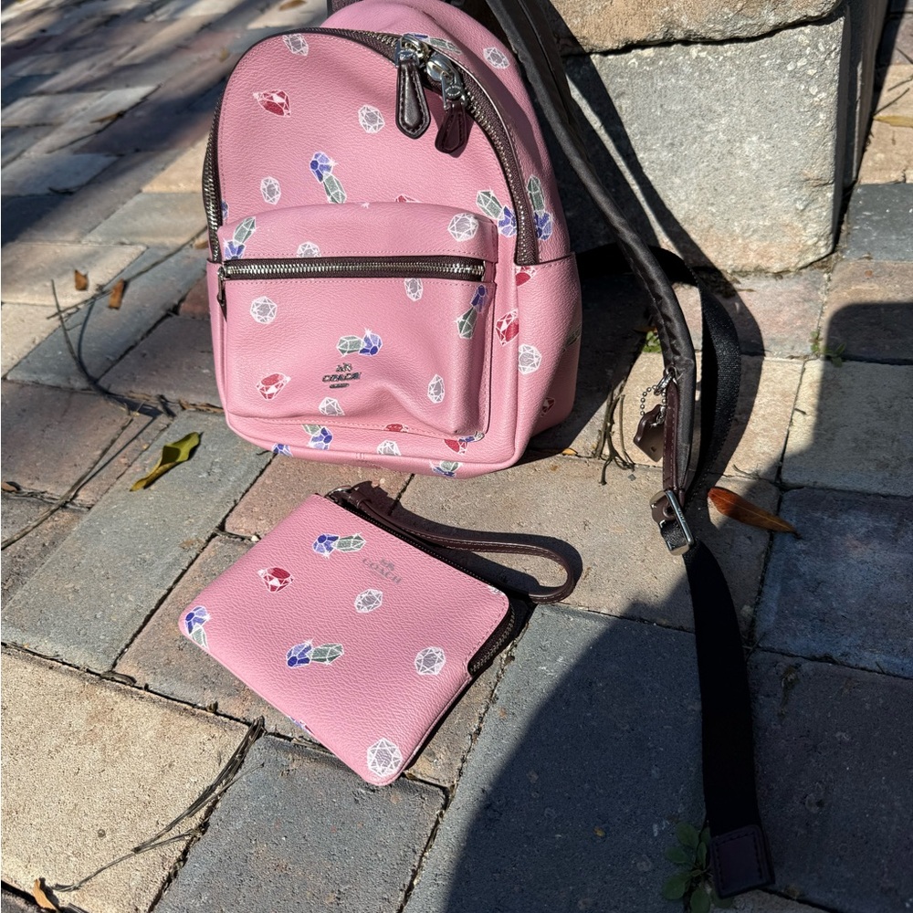 Coach Pink Gem-Patterned Backpack - image 4